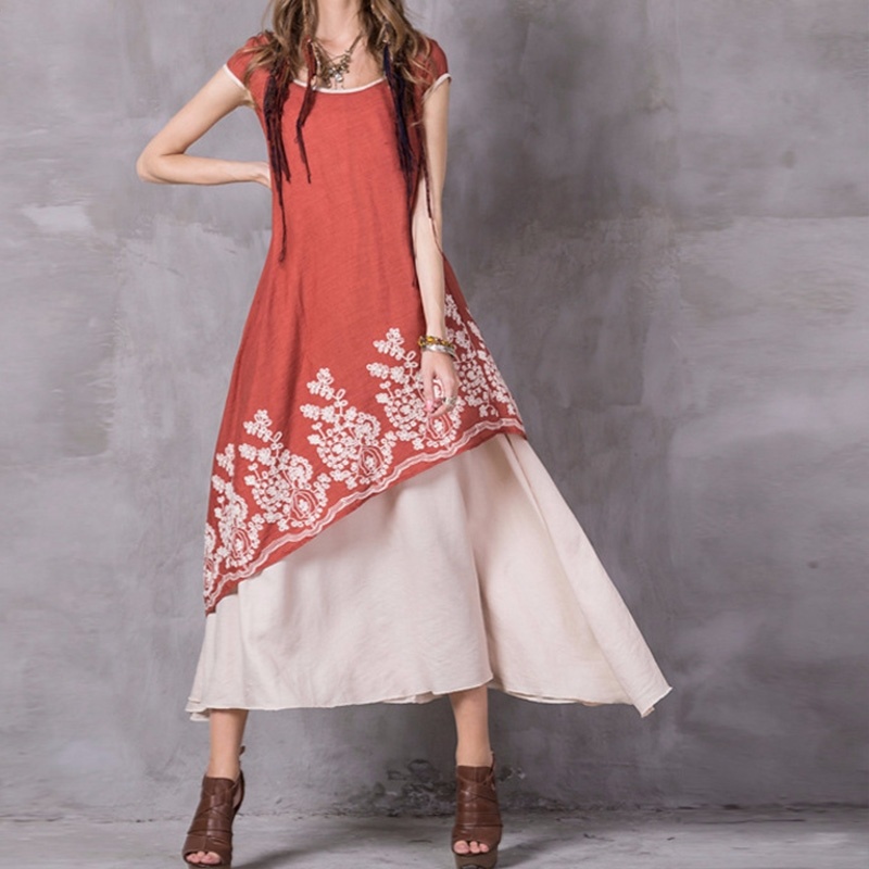 Big Swing Dress Retro Embroidery Fake Dress