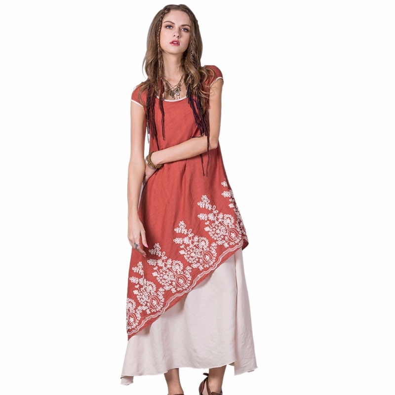 Large Hemline Retro Embroidery Layered Dress | VoguesUs