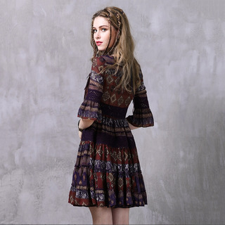 Ruffled Chiffon-Ethnische Wind-Rundhalsausschnitt-Kleid | VoguesUs