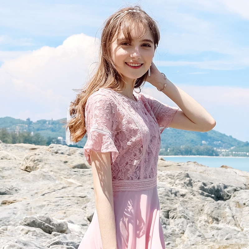 Round Neck Horn Sleeve Woven A Dress