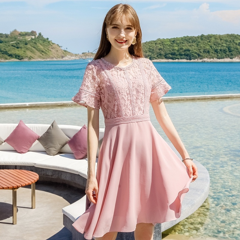 Round Neck Horn Sleeve Woven A Dress