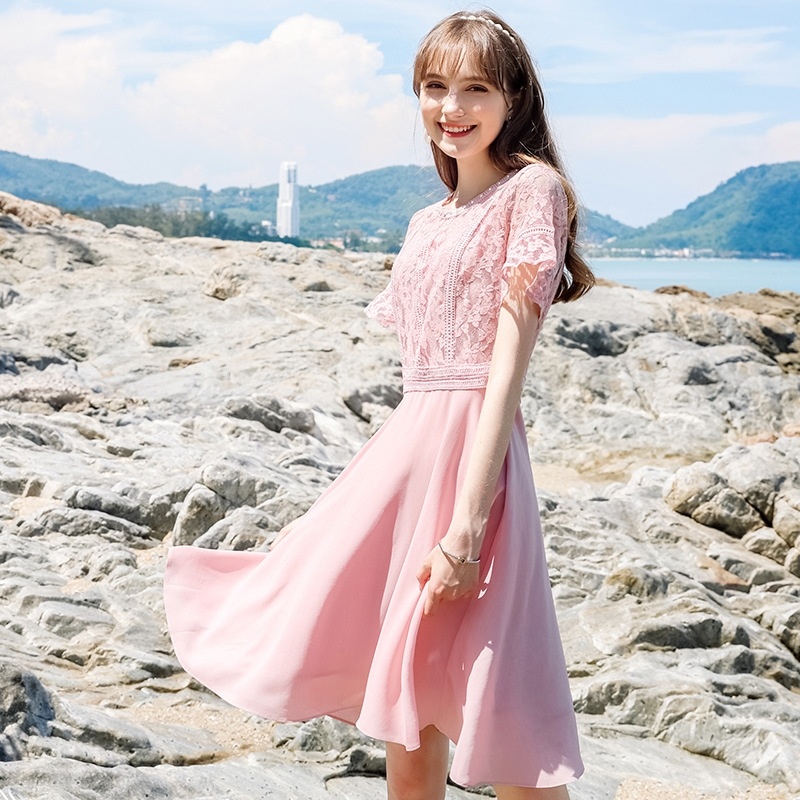 Round Neck Horn Sleeve Woven A Dress