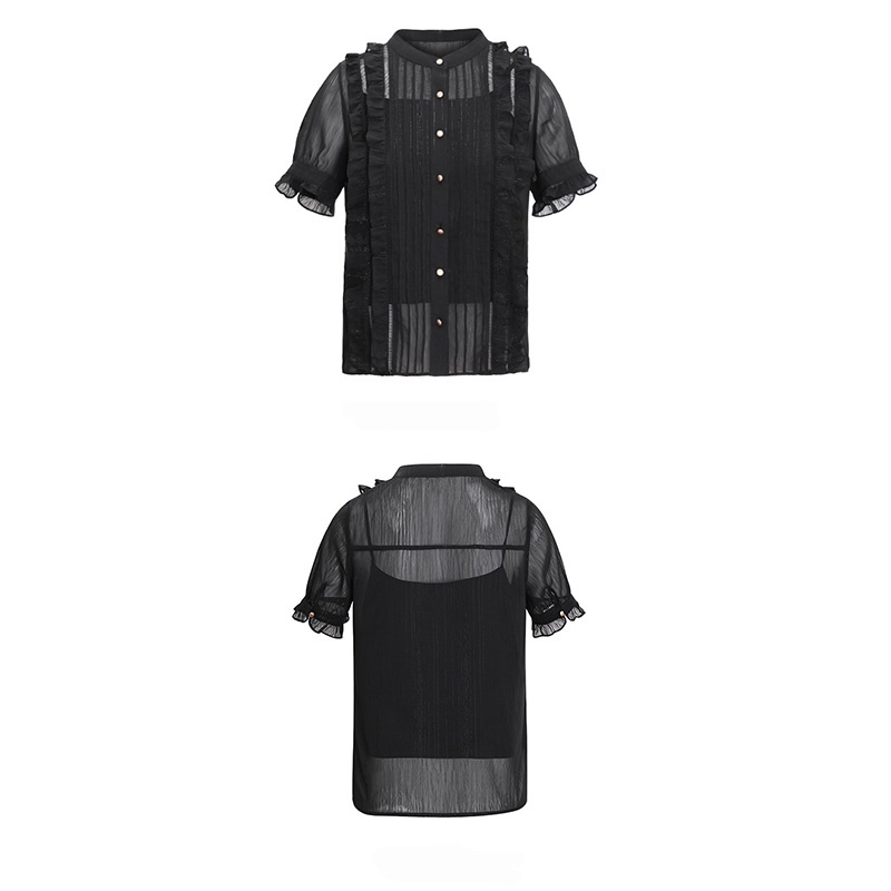 Col Rond Rayé Volant De Manchette En Mousseline De Soie T-Shirt | VoguesUs