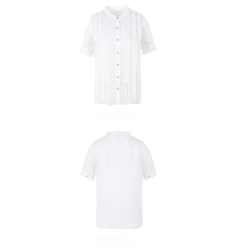 Col Rond Rayé Volant De Manchette En Mousseline De Soie T-Shirt | VoguesUs