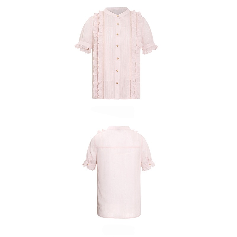 Col Rond Rayé Volant De Manchette En Mousseline De Soie T-Shirt | VoguesUs