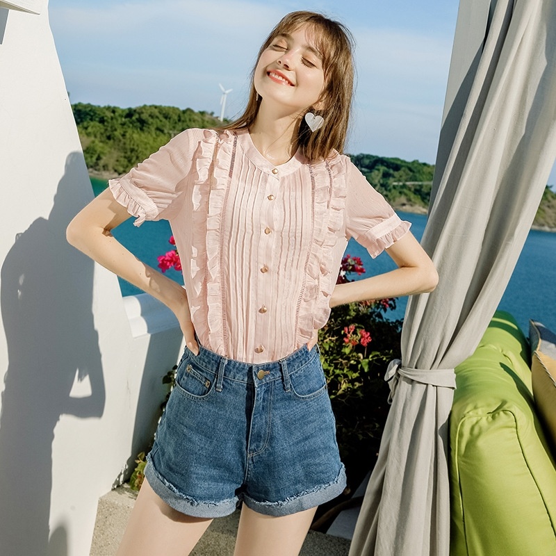 Helle High Waisted Denim Shorts | VoguesUs