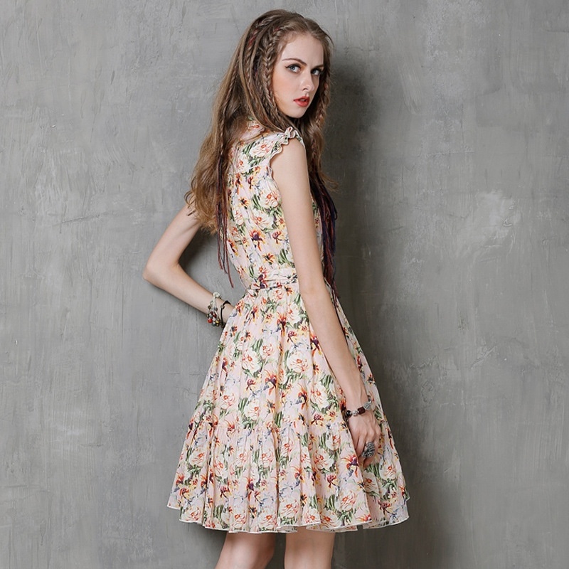 Bow Swing Retro Cotton Tank Dress