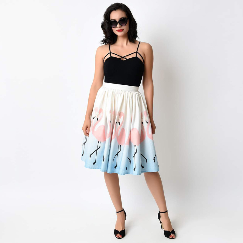 Süß, Niedlich, Flamingo Print Midi Skirt | VoguesUs