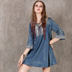 Loose Cowboy Vintage Embroidered Large A-Line Dress