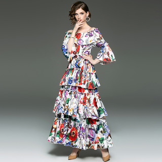 Élégant Double Couche De Maille En Soie À Imprimé Floral Robe Maxi Costume | VoguesUs