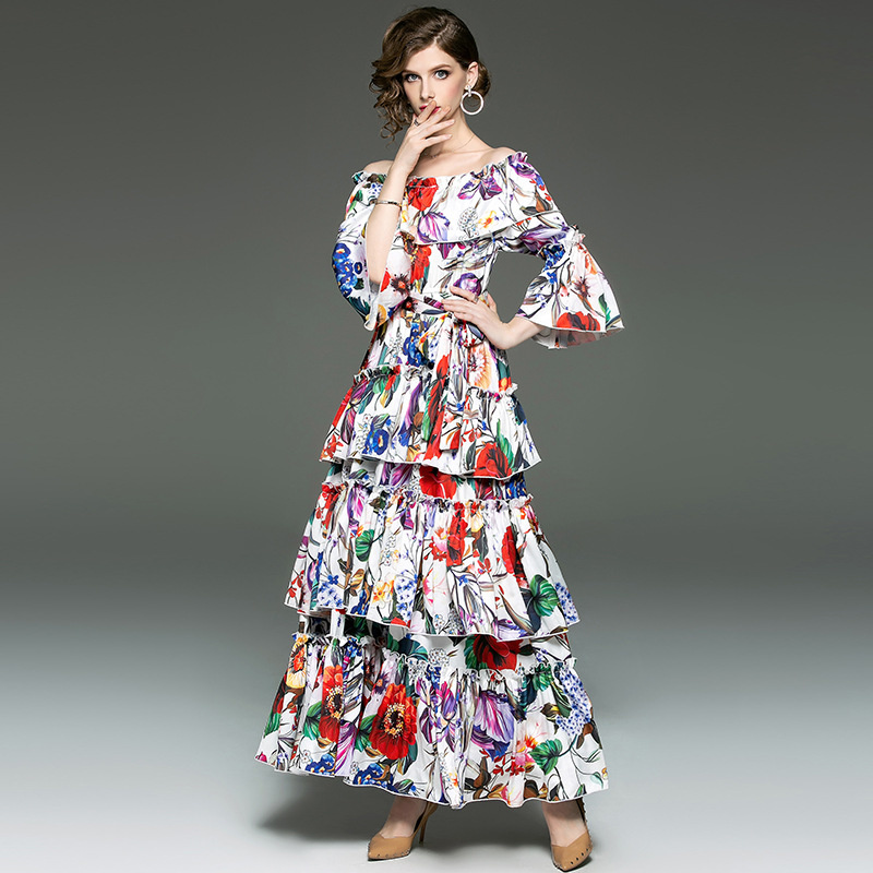 Élégant Double Couche De Maille En Soie À Imprimé Floral Robe Maxi Costume | VoguesUs