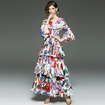 Elegant Double Layer Silk Mesh Floral Print Maxi Dress Suit