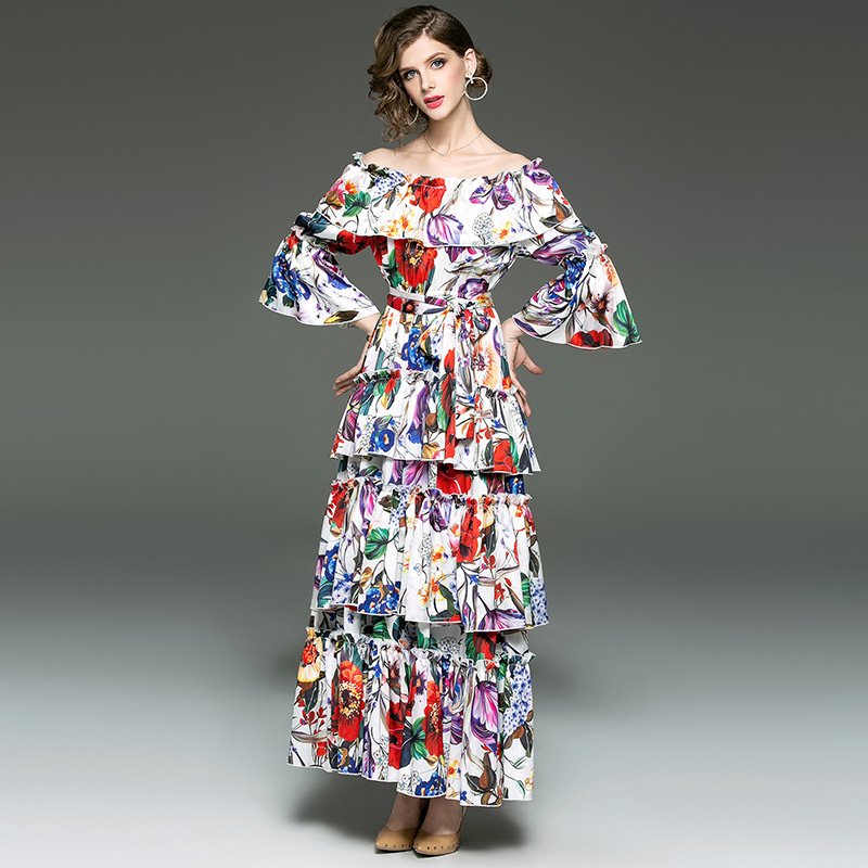 Élégant Double Couche De Maille En Soie À Imprimé Floral Robe Maxi Costume | VoguesUs