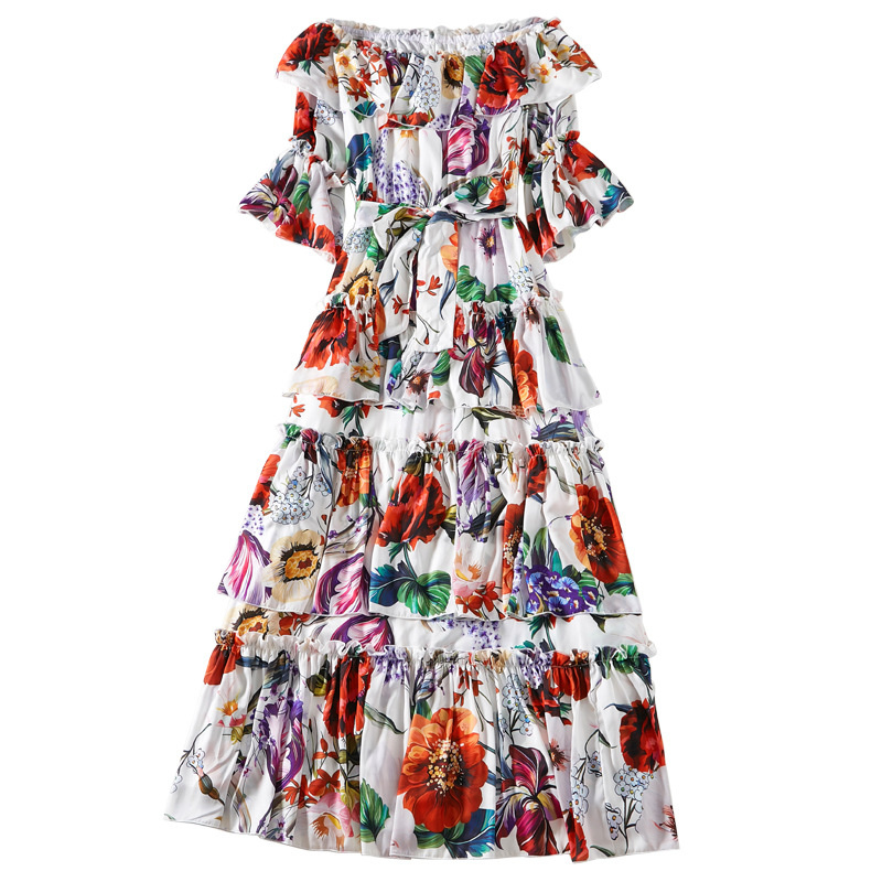 Élégant Double Couche De Maille En Soie À Imprimé Floral Robe Maxi Costume | VoguesUs