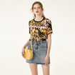 Women's Pure Silk Yellow T Shirt Round Neck With Letter Print