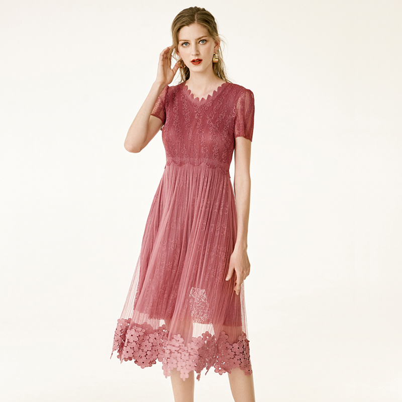 Wein-Rot-Jacquard-Kleid Mit Futter Taille Und Gespleißt Swing | VoguesUs