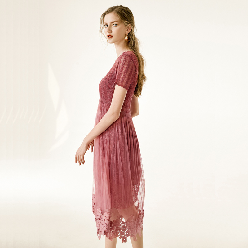 Wein-Rot-Jacquard-Kleid Mit Futter Taille Und Gespleißt Swing | VoguesUs
