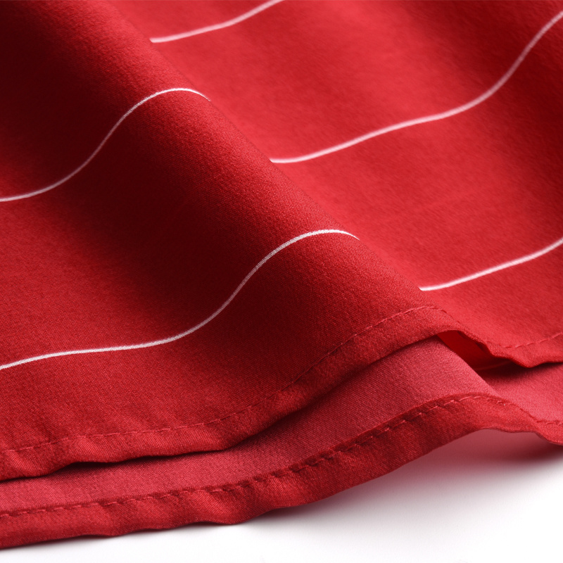 Red Stripe Half Sleeve Pure Silk Dress | VoguesUs
