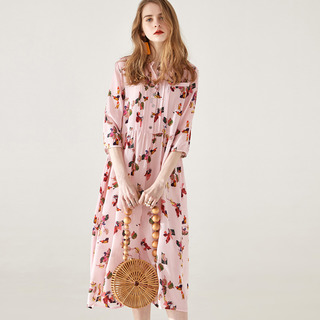 Frauen Rosa Gnade Floral Print-Kleid aus Seide Halbe Hülse | VoguesUs