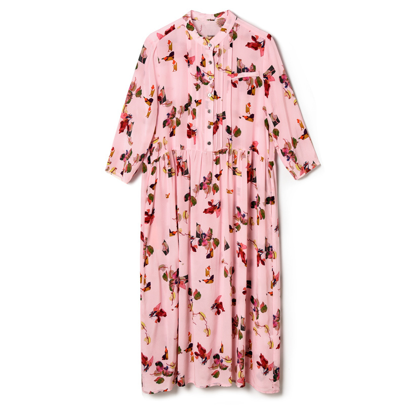 Women's Pink Grace Floral Print Silk Dress Half Sleeve | VoguesUs