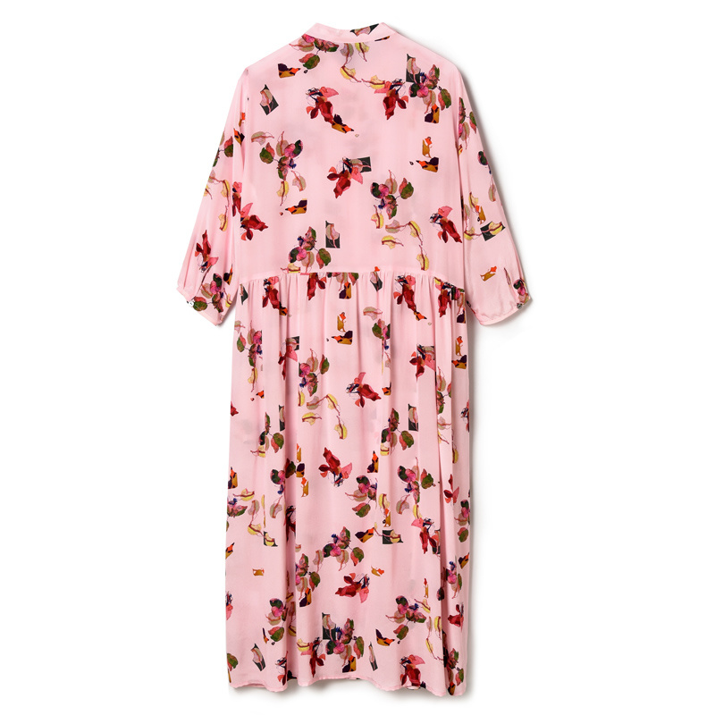 Women's Pink Grace Floral Print Silk Dress Half Sleeve | VoguesUs