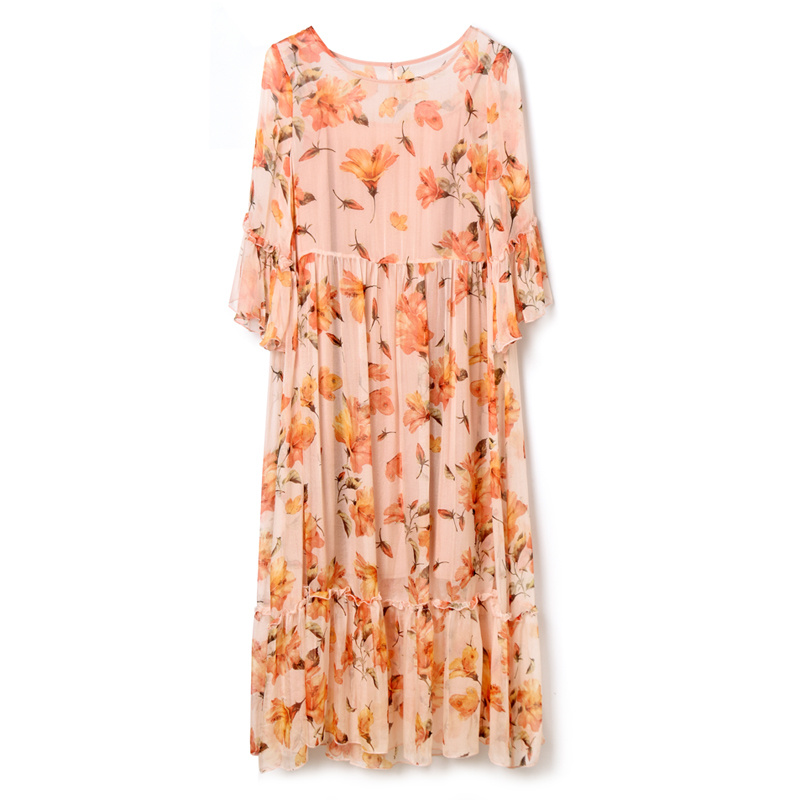 Mila Imprimé Floral Fronces Robe En Soie Avec Épissé Ourlet | VoguesUs