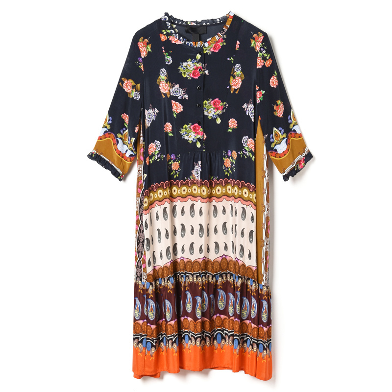 Indian Floral Print Pure Silk Shift Dress With Belt | VoguesUs