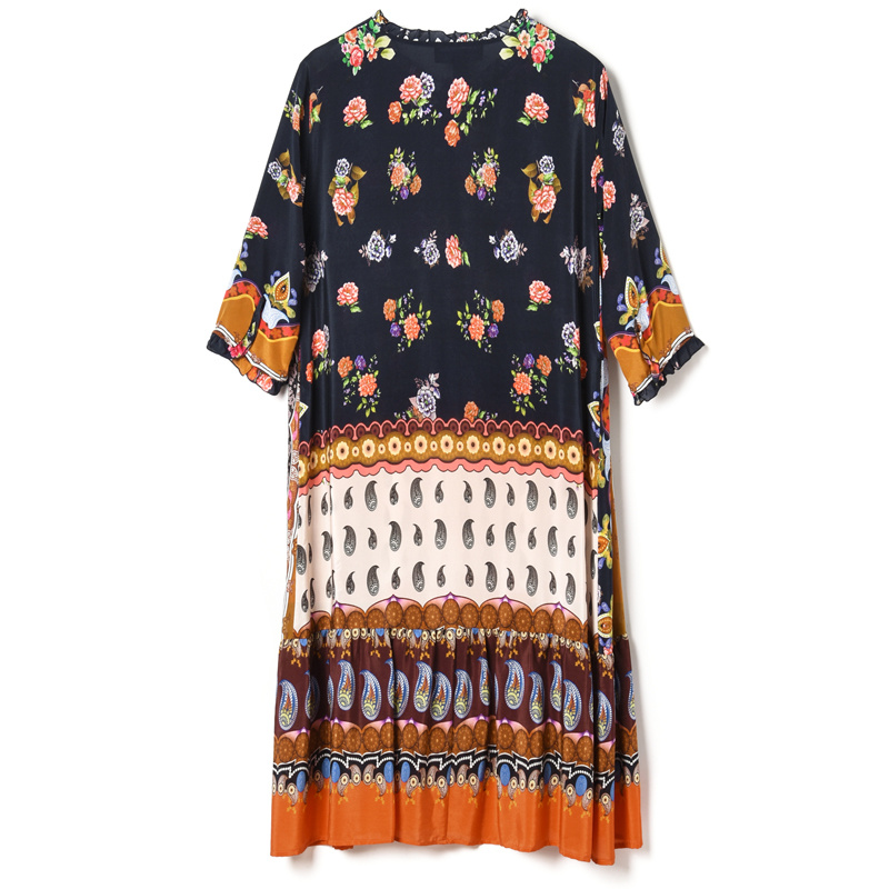 Indian Floral Print Reine Seide Shift Kleid Mit Gürtel | VoguesUs