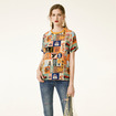 Colorful Round Neck Cartoon Letter Printed Silk T Shirt