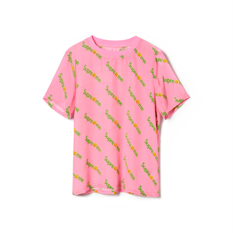 Rose Super Moi Lettre D'Impression Col Rond En Soie T-Shirt | VoguesUs