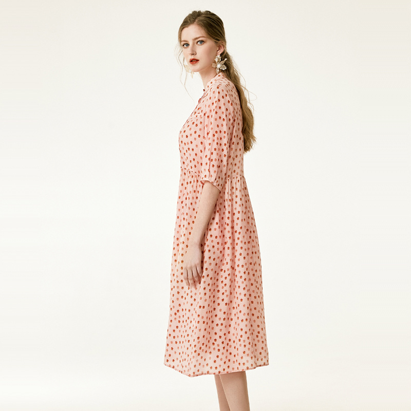 Rosa Sweet Polka Dot Print Reine Seide Shift Kleid | VoguesUs