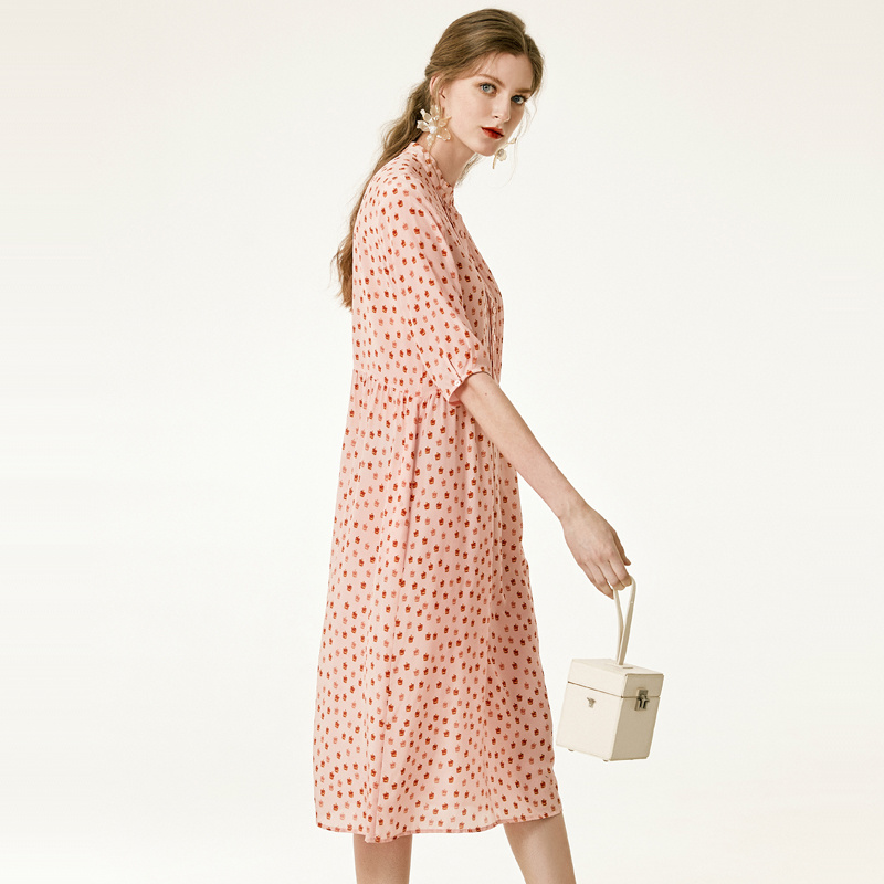 Pink Sweet Polka Dot Print Pure Silk Shift Dress | VoguesUs