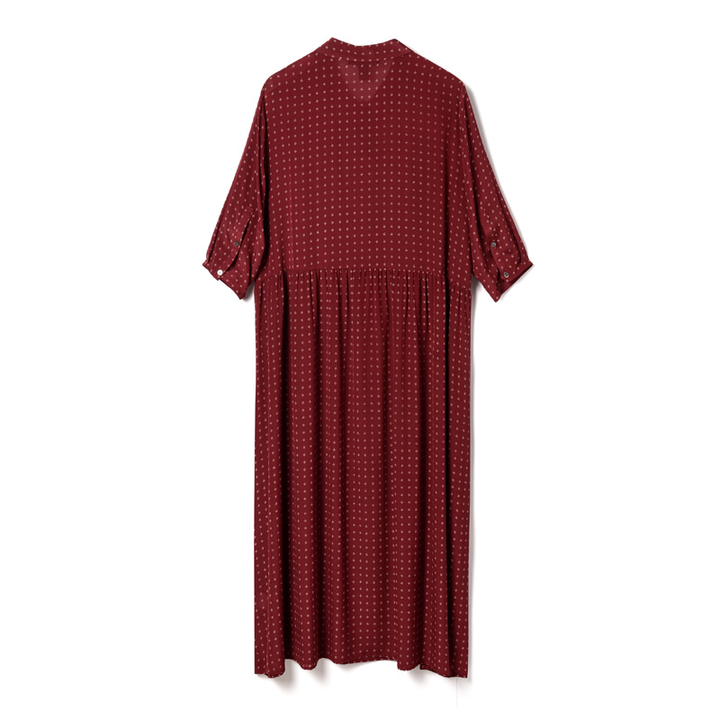Polka Dot Dark Red Silk Dress With Tie Neck | VoguesUs
