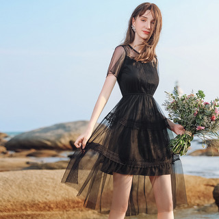 Geraffte Front Layered Mesh Lace Midi Dress In Schwarz Oder Off White | VoguesUs