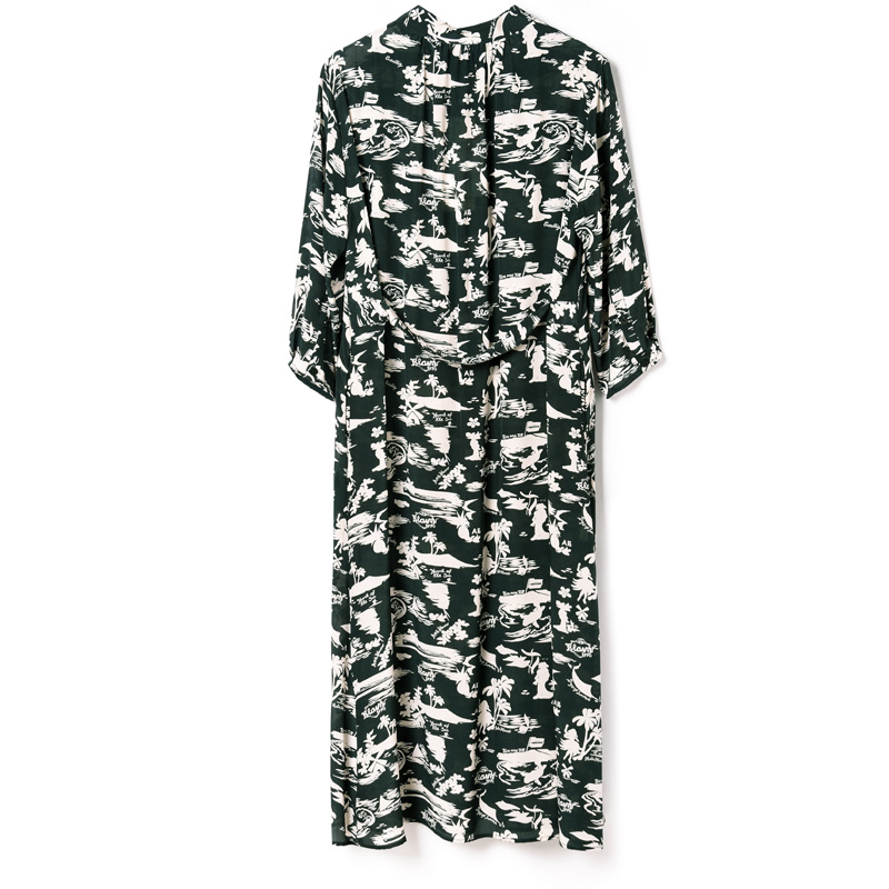 Coconut Tree Floral Print Silk Dress In Black Or Dark Slate Gray | VoguesUs