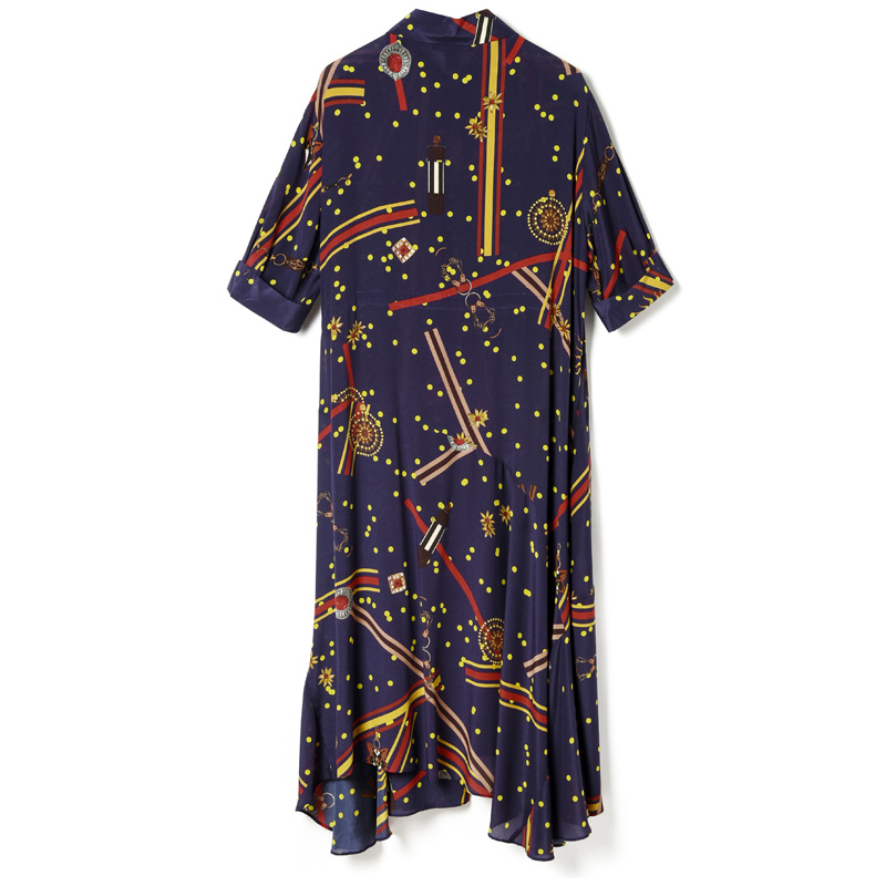 Französisch Midnight Blue Revers-Print-Kleid Aus Seide Mit Asymmetrischem Saum | VoguesUs