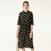 Black Polka Dot Half Sleeve Pure Silk Midi Dress