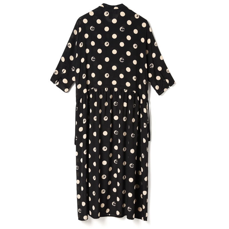 Noir Polka Dot La Moitié De La Manche En Soie Pure Midi Robe | VoguesUs