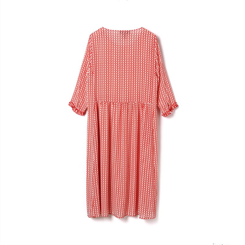Rouge Tomate Impression Plissée Ourlet De La Robe En Soie Avec Des Fronces À La Taille | VoguesUs
