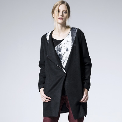 Stilvolle Schwarze Wolle Blazer Mantel Mitte Länge | VoguesUs