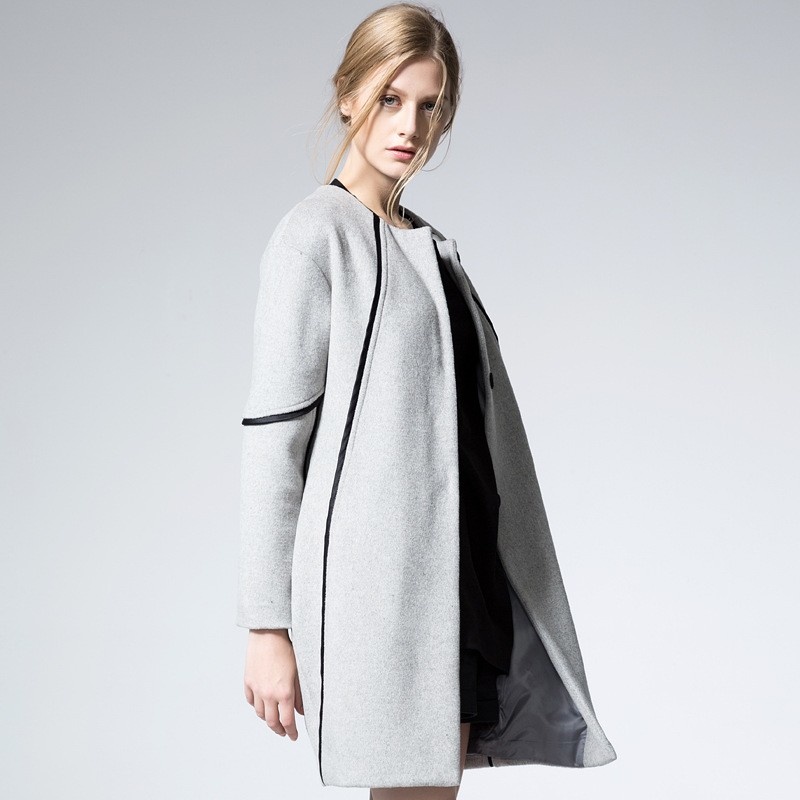 Oversize De La Mode Col Rond Gris Manteau De Laine | VoguesUs
