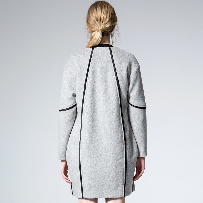 Oversize De La Mode Col Rond Gris Manteau De Laine | VoguesUs
