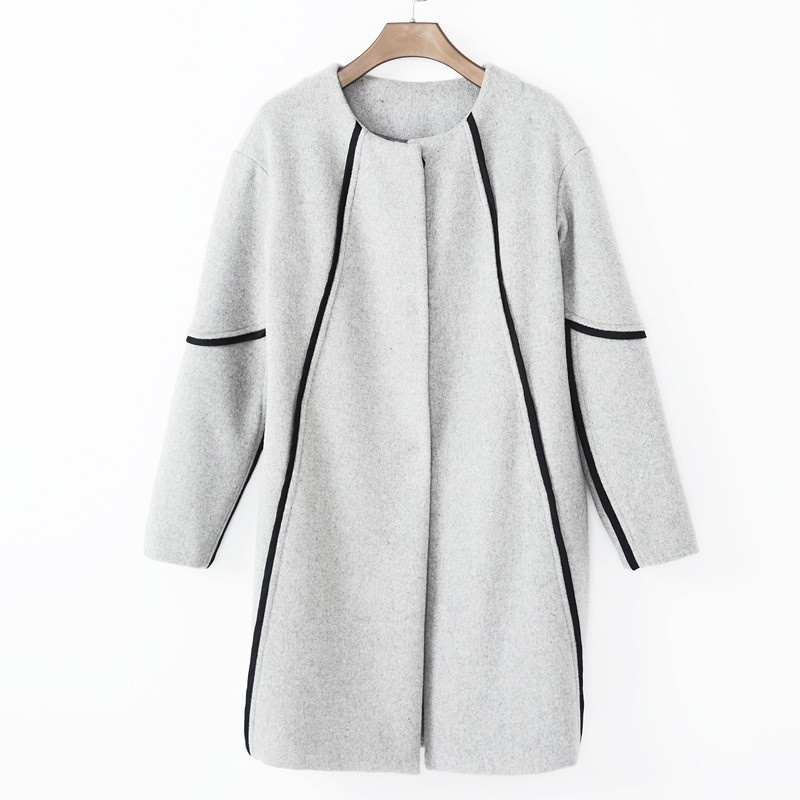 Oversize De La Mode Col Rond Gris Manteau De Laine | VoguesUs