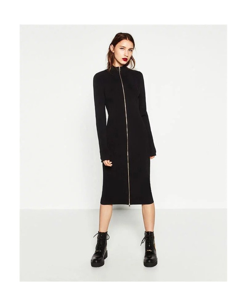Slim Sexy Fashion Reißverschluss Gestrickt Eng anliegendes Kleid |