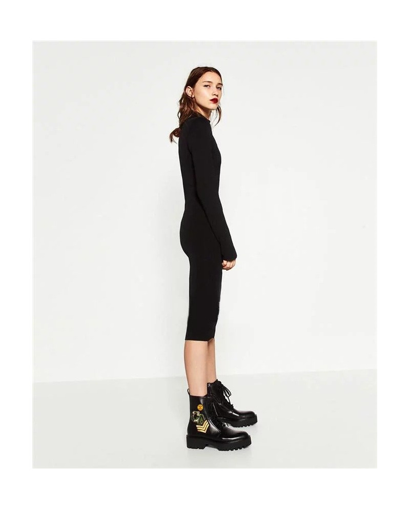 Slim Sexy Fashion Reißverschluss Gestrickt Eng anliegendes Kleid |