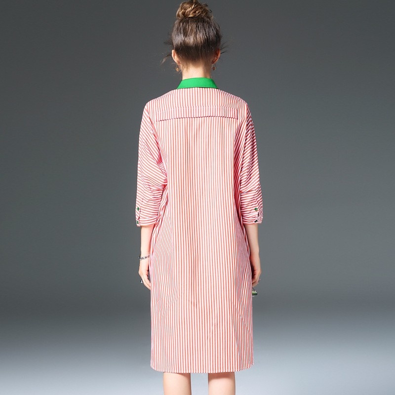 Loose Casual Fashion Stripe Color Dress With Contrast Collar |