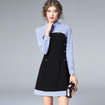 Fashion Blue Stripe Contrast Color Dress With Detailed Collar