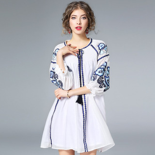 Fashion Style Ethnique Broderie Lâche Un Mot Robe | VoguesUs