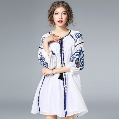 Fashion Ethnischen Stil Stickerei Locker Ein Wort Kleid | VoguesUs