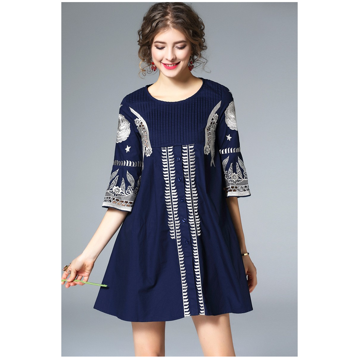 Fresco De La Moda De Algodón Bordado Costura Vestido | VoguesUs
